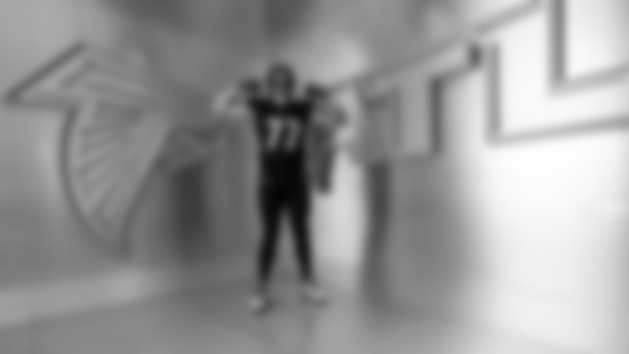 Atlanta Falcons offensive lineman Storm Norton #77 poses for a photo during 2025 Creative Days at the Atlanta Falcons Training Facility in Flowery Branch, Ga. On Wednesday, June 4, 2025. (Photo by Brandon Magnus/Atlanta Falcons)