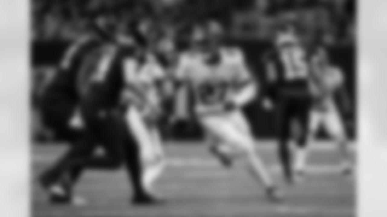 Atlanta Falcons edge rusher James Pearce Jr. #27 during the Week 12 Game against the New Orleans Saints at Caesars Superdome in New Orleans, Louisiana on Sunday, November 23, 2025. (Photo by Jay Bendlin/Atlanta Falcons)