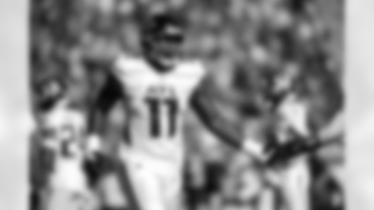 Atlanta Falcons edge rusher Jalon Walker #11 on the field during the Week 9 Game against the New England Patriots at Gillette Stadium in Foxborough, Massachusetts on Sunday, November 2, 2025. (Photo by Jay Bendlin/Atlanta Falcons)