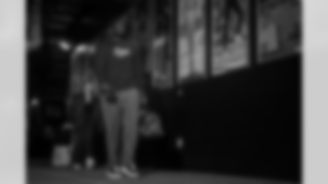 Atlanta Falcons defensive lineman Sam Roberts #99 arrives before the Week 9 Game against the New England Patriots at Gillette Stadium in Foxborough, Massachusetts on Sunday, November 2, 2025. (Photo by Jay Bendlin/Atlanta Falcons)