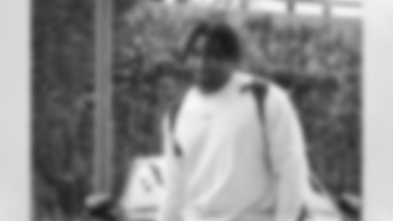 Atlanta Falcons defensive tackle Brandon Dorlus #54 arrives before the Week 14 Game against the Seattle Seahawks at Mercedes-Benz Stadium in Atlanta, Georgia on Sunday, December 7, 2025. (Photo by Karl Moore/Atlanta Falcons)