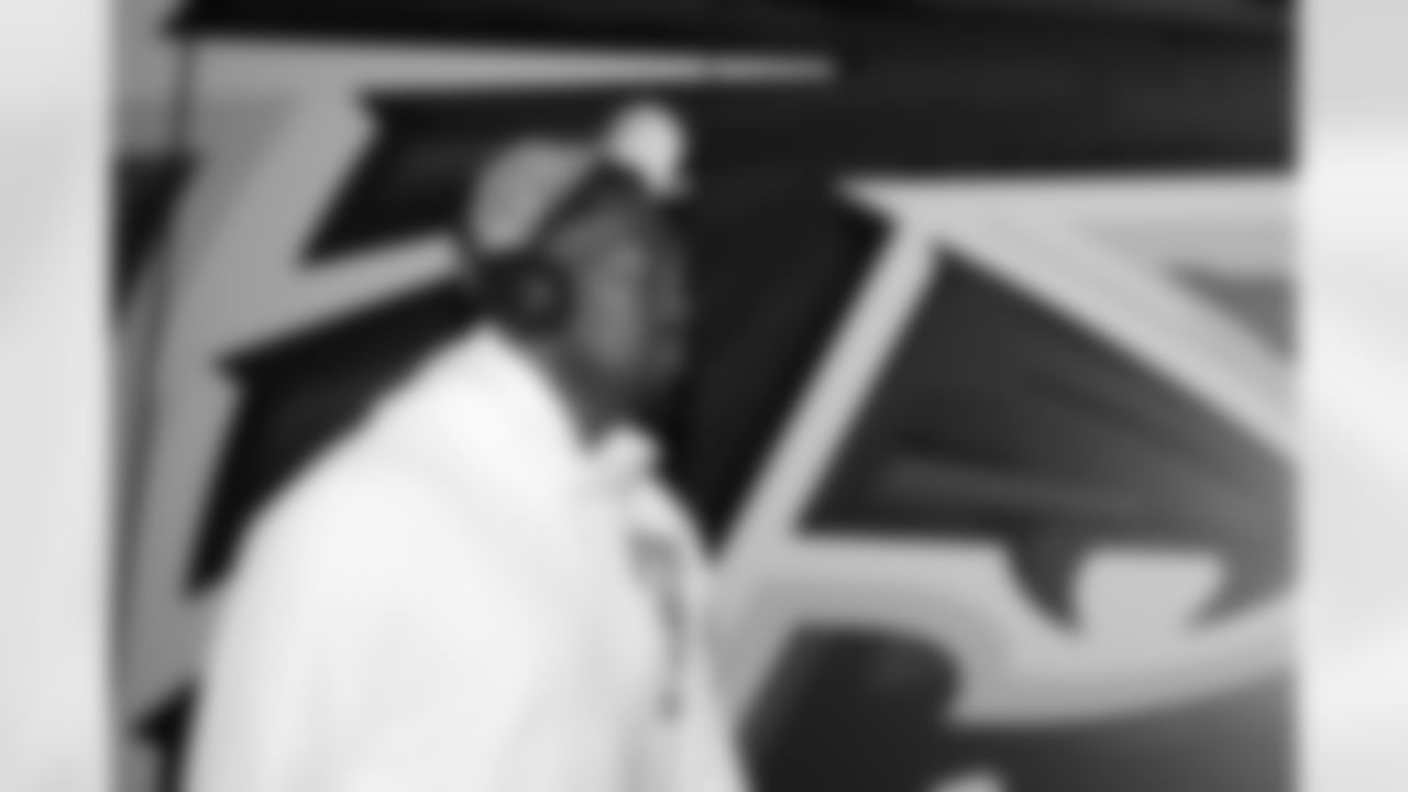 Atlanta Falcons outside linebacker Arnold Ebiketie #17 arrives prior to the Week 10 Game against the Indianapolis Colts at Olympic Stadium in Berlin, Germany on Sunday, November 9, 2025. (Photo by Taylor McLaughlin/Atlanta Falcons)