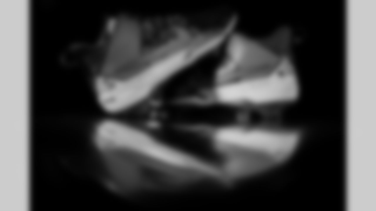 Photos of Atlanta Falcons offensive lineman Matthew Bergeron #65's cleats for My Cause My Cleats at the Atlanta Falcons Training Facility in Flowery Branch, Ga. on Wednesday, November 19, 2025. (Photo by Taylor McLaughlin/Atlanta Falcons)