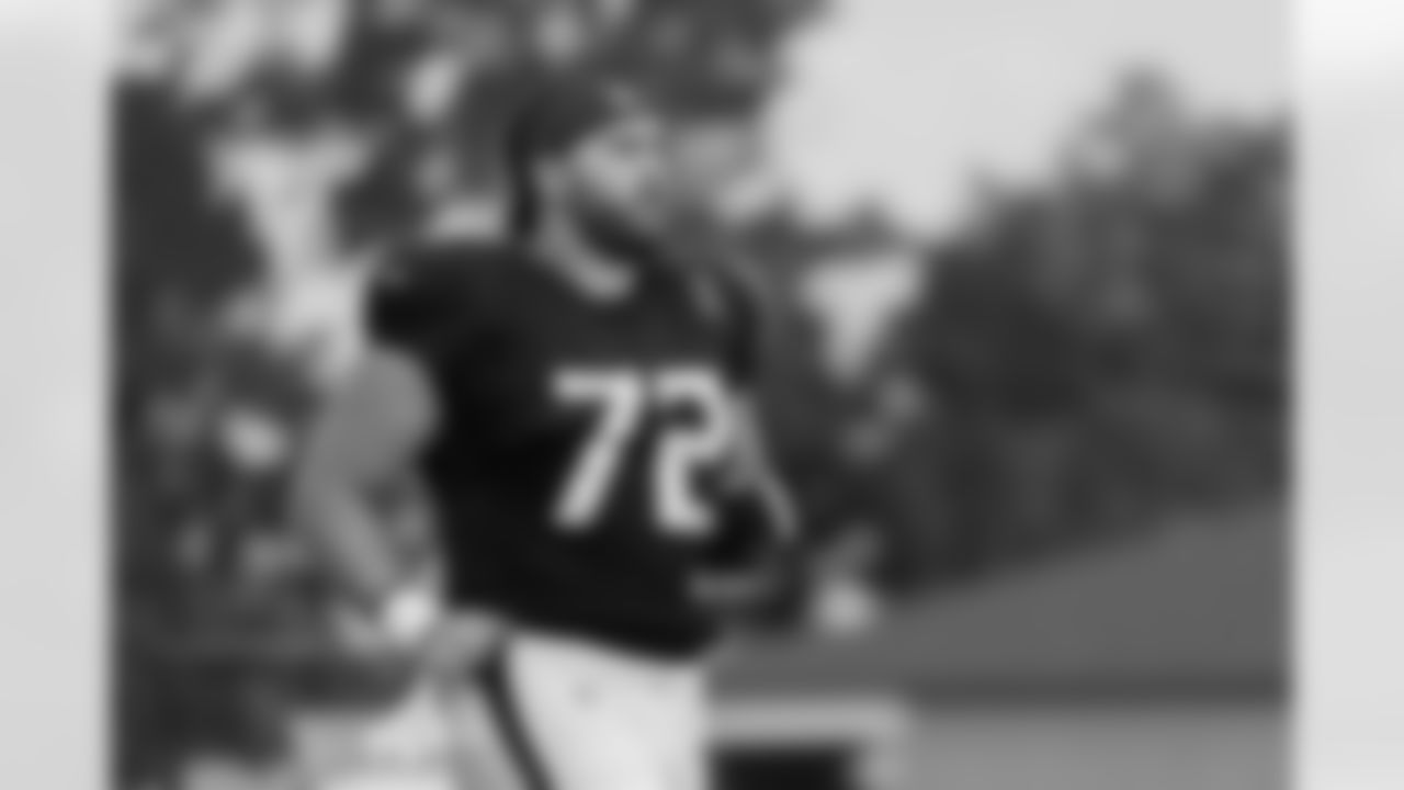 Atlanta Falcons offensive lineman Jake Hanson #72 during practice at AT&T Training Camp at Atlanta Falcons Training Facility in Flowery Branch, Georgia, on Wednesday, August 20, 2025. (Photo by Jay Bendlin/Atlanta Falcons)