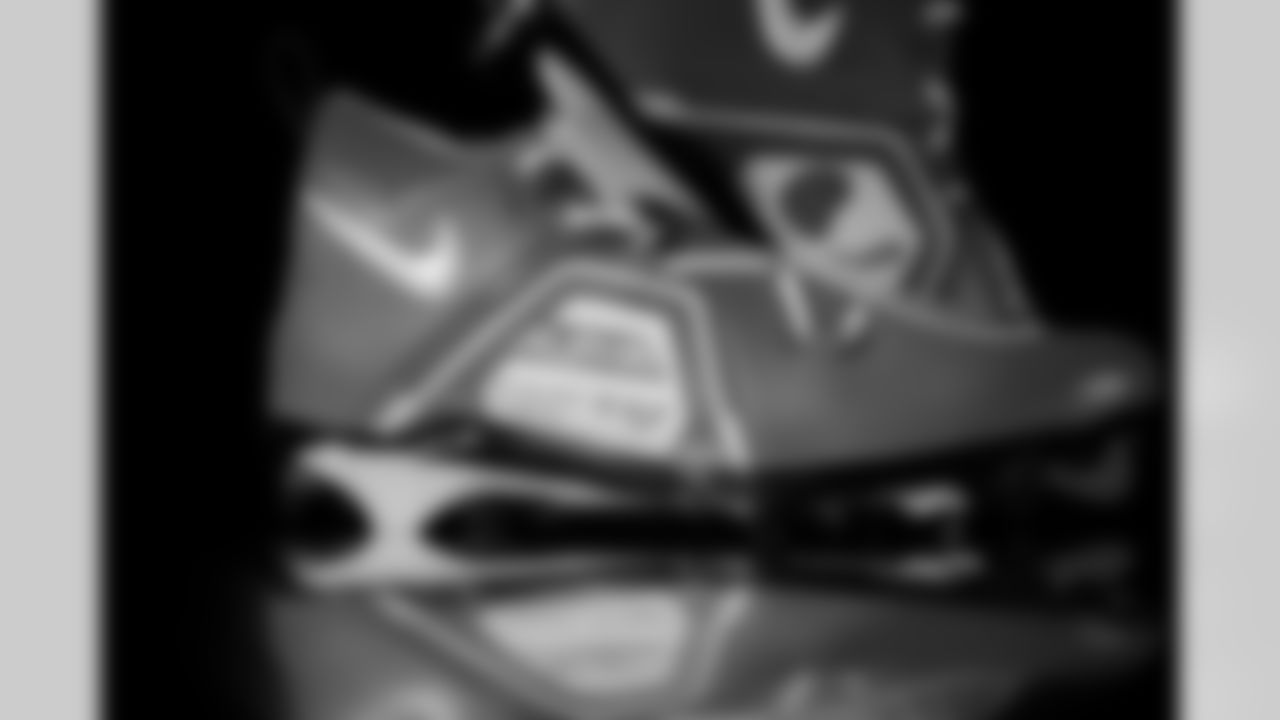 Photos of Atlanta Falcons defensive lineman David Onyemata #90's cleats for My Cause My Cleats at the Atlanta Falcons Training Facility in Flowery Branch, Ga. on Thursday, November 20, 2025. (Photo by Taylor McLaughlin/Atlanta Falcons)