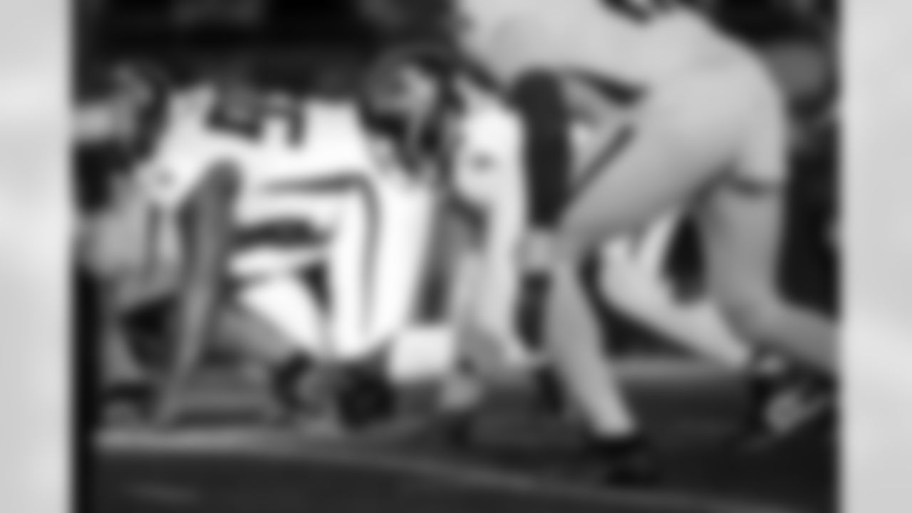 Atlanta Falcons defensive lineman Ruke Orhorhoro #98 gets ready for the snap during the Week 9 Game against the New England Patriots at Gillette Stadium in Foxborough, Massachusetts on Sunday, November 2, 2025. (Photo by Jay Bendlin/Atlanta Falcons)