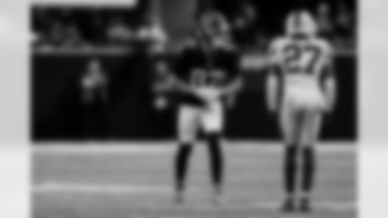 Atlanta Falcons wide receiver David Sills V #87 during the Week 6 Game against the Buffalo Bills at Mercedes-Benz Stadium in Atlanta, Ga. on Monday, October 13, 2025. (Photo by Taylor McLaughlin/Atlanta Falcons)
