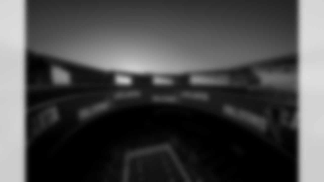 A general sunset view from the roof before the Week 6 Game against the Buffalo Bills at Mercedes-Benz Stadium in Atlanta, Georgia on Monday, October 13, 2025. (Photo by Kevin Liles/Atlanta Falcons)