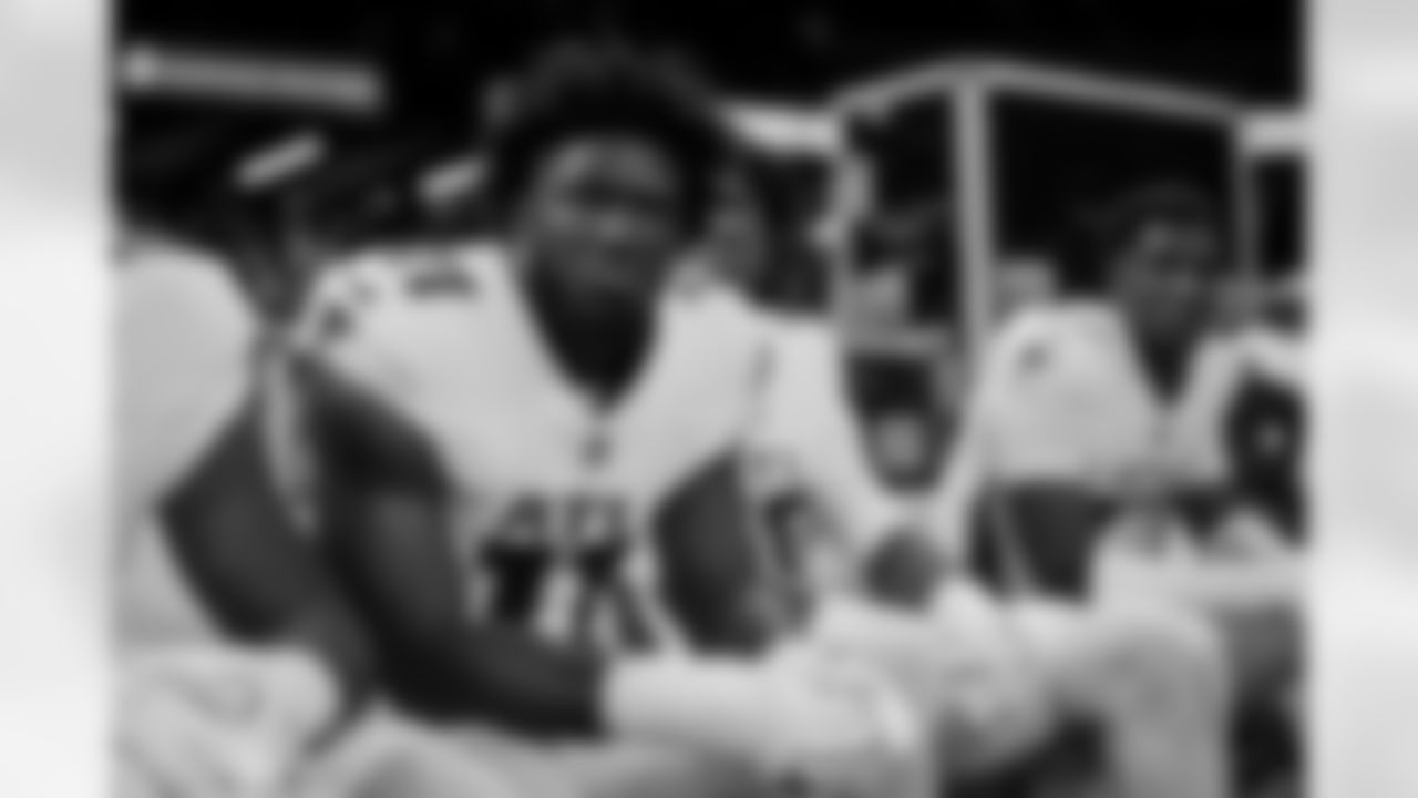 Atlanta Falcons edge rusher Jalon Walker #11 looks on before the Week 12 Game against the New Orleans Saints at Caesars Superdome in New Orleans, Louisiana on Sunday, November 23, 2025. (Photo by Jay Bendlin/Atlanta Falcons)