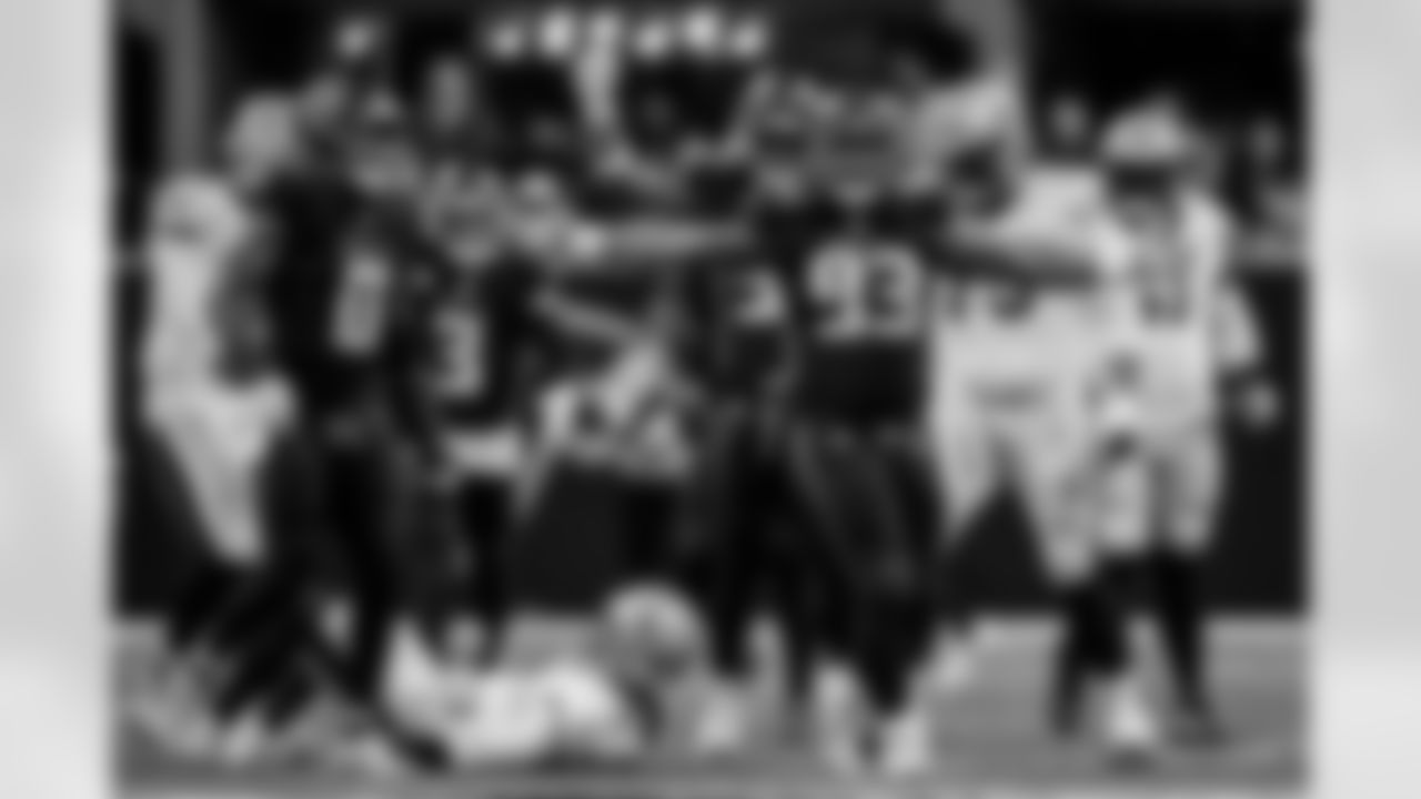 Atlanta Falcons defensive lineman Kentavius Street #93 makes a sack during the Week 18 Game against the New Orleans Saints at Mercedes-Benz Stadium in Atlanta, Georgia on Sunday, January 4, 2026. (Photo by Jay Bendlin/Atlanta Falcons)