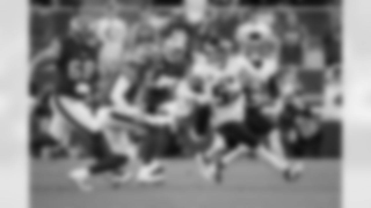 Atlanta Falcons inside linebacker Kaden Elliss #55 intercepts the ball during the Week 7 Game against the San Francisco 49ers at Levi's Stadium in Santa Clara, California on Sunday, October 19, 2025. (Photo by Taylor McLaughlin/Atlanta Falcons)