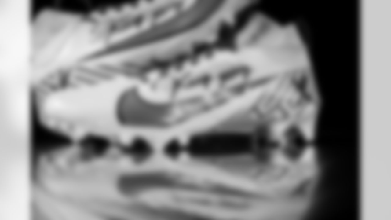 Photos of Atlanta Falcons wide receiver Chris Blair #19's cleats for My Cause My Cleats at the Atlanta Falcons Training Facility in Flowery Branch, Ga. on Thursday, November 20, 2025. (Photo by Taylor McLaughlin/Atlanta Falcons)