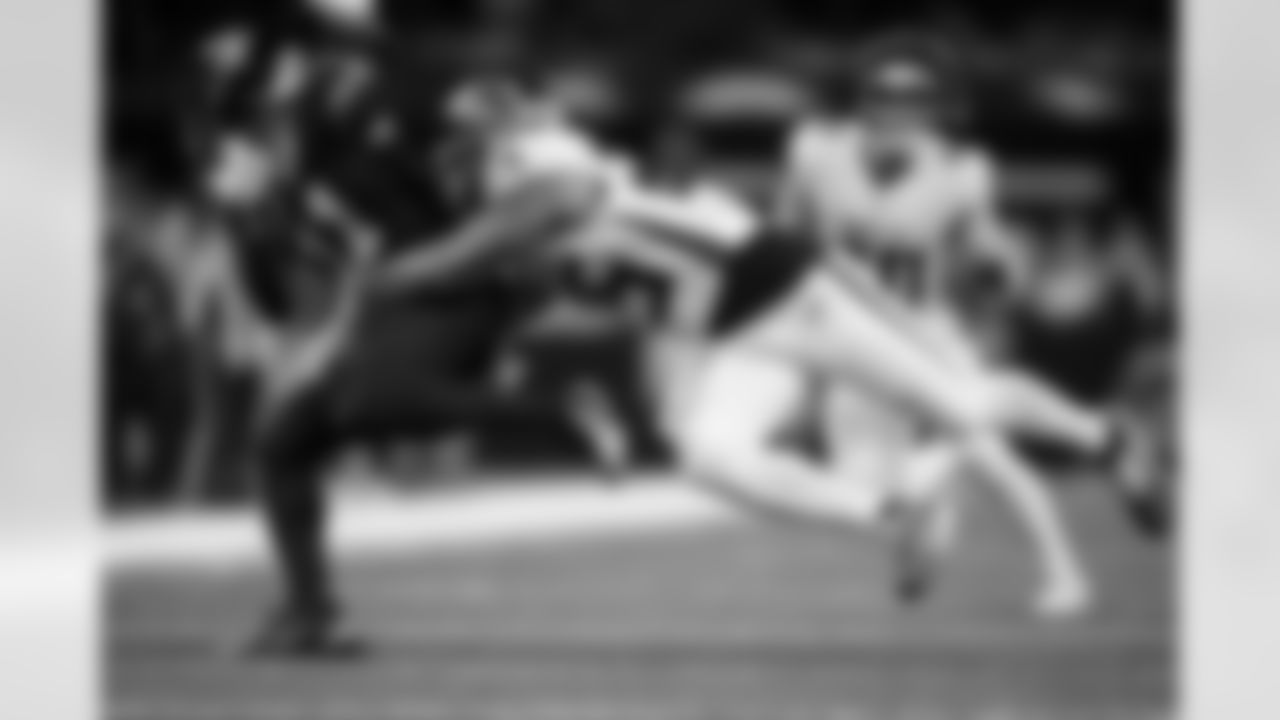 XXXXX makes a tackle during the Week 12 Game against the New Orleans Saints at Caesars Superdome in New Orleans, Louisiana on Sunday, November 23, 2025. (Photo by Taylor McLaughlin/Atlanta Falcons)