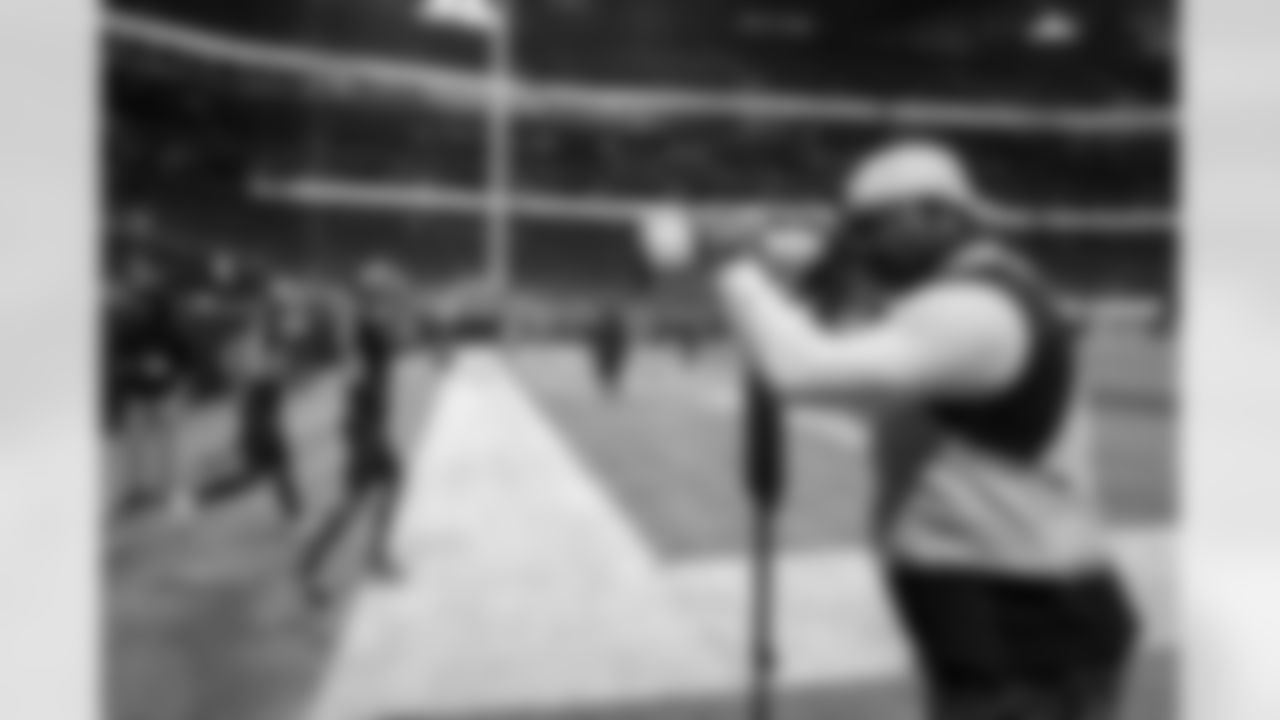 Ken Griffey Jr. photographs warm ups before the Week 14 Game against the Seattle Seahawks at Mercedes-Benz Stadium in Atlanta, Georgia on Sunday, December 7, 2025. (Photo by Brandon Magnus/Atlanta Falcons)