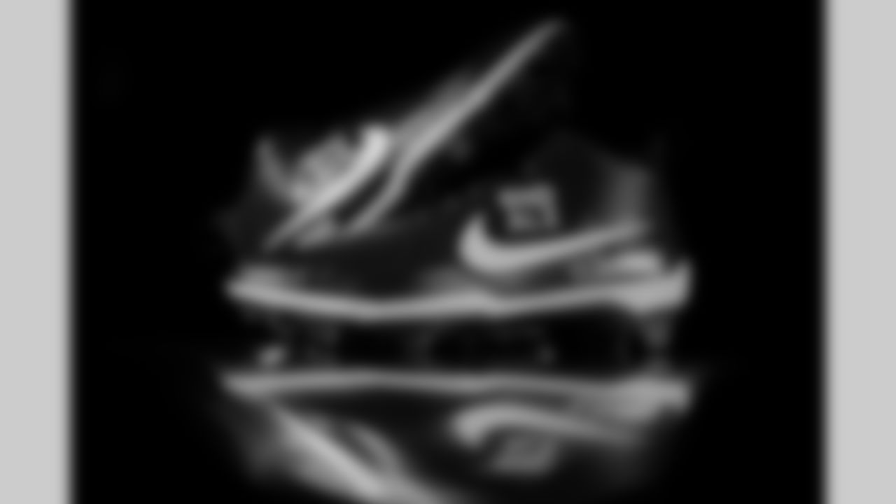 Photos of Atlanta Falcons offensive lineman Storm Norton #77's cleats for My Cause My Cleats at the Atlanta Falcons Training Facility in Flowery Branch, Ga. on Thursday, November 20, 2025. (Photo by Taylor McLaughlin/Atlanta Falcons)