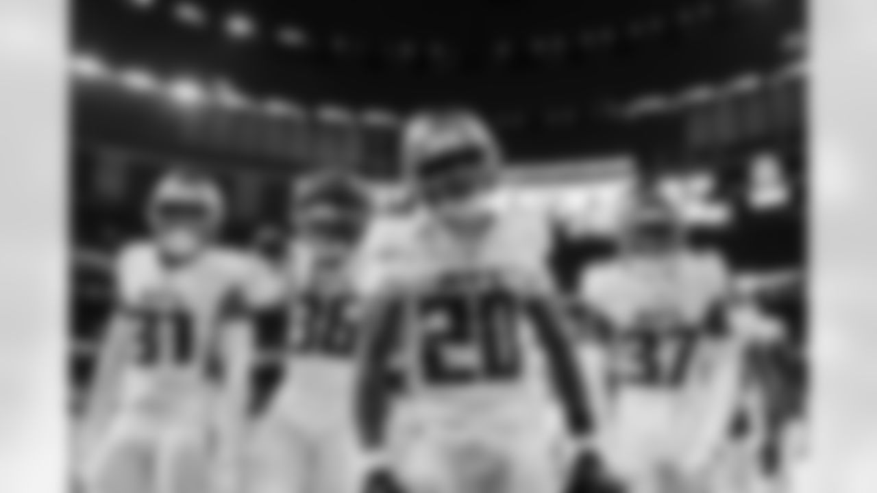 Atlanta Falcons cornerback Dee Alford #20 celebrates with teammates after recovering a fumble during the Week 12 Game against the New Orleans Saints at Caesars Superdome in New Orleans, Louisiana on Sunday, November 23, 2025. (Photo by Jay Bendlin/Atlanta Falcons)