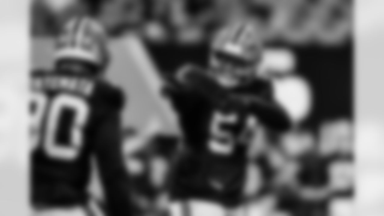 Atlanta Falcons defensive tackle Brandon Dorlus #54 celebrates after making a sack during the Week 17 Game against the Los Angeles Rams at Mercedes-Benz Stadium in Atlanta, Georgia on Monday, December 29, 2025. (Photo by AJ Reynolds/Atlanta Falcons)