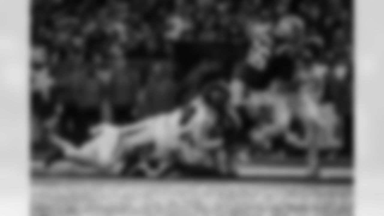 Atlanta Falcons defensive tackle Brandon Dorlus #54 sacks the quarterback during the first half of the Week 9 Game against the New England Patriots at Gillette Stadium in Foxborough, Massachusetts on Sunday, November 2, 2025. (Photo by Taylor McLaughlin/Atlanta Falcons)