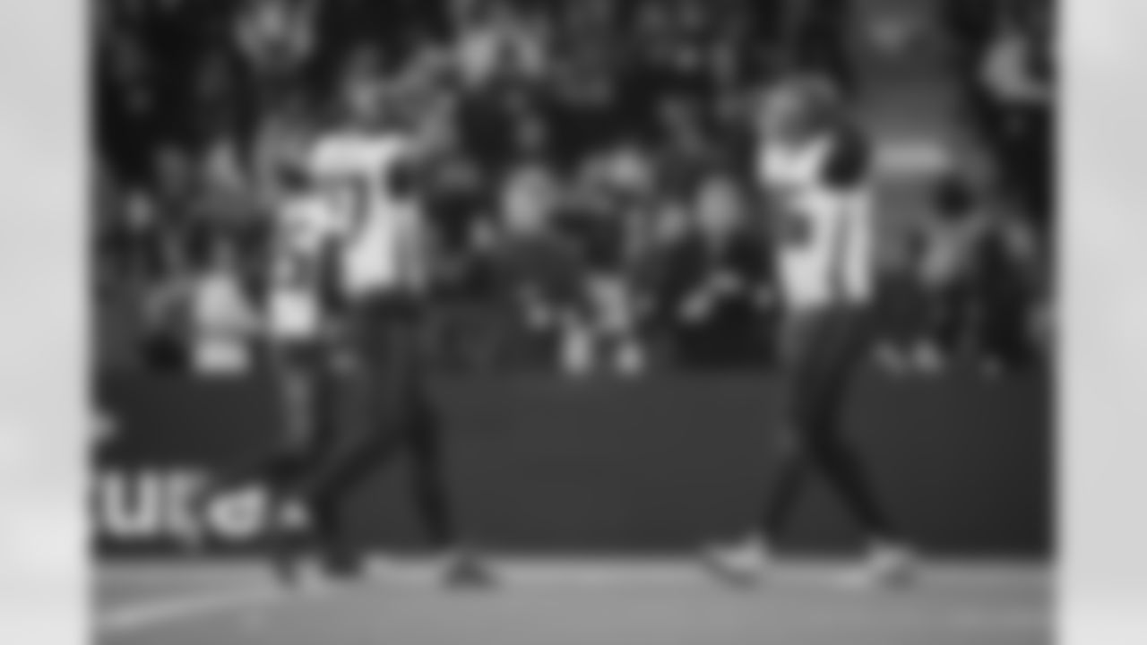 Atlanta Falcons edge rusher James Pearce Jr. #27 makes a sack and forces a fumble during the Week 10 Game against the Indianapolis Colts at Olympic Stadium in Berlin, Germany on Sunday, November 9, 2025. (Photo by Jay Bendlin/Atlanta Falcons)