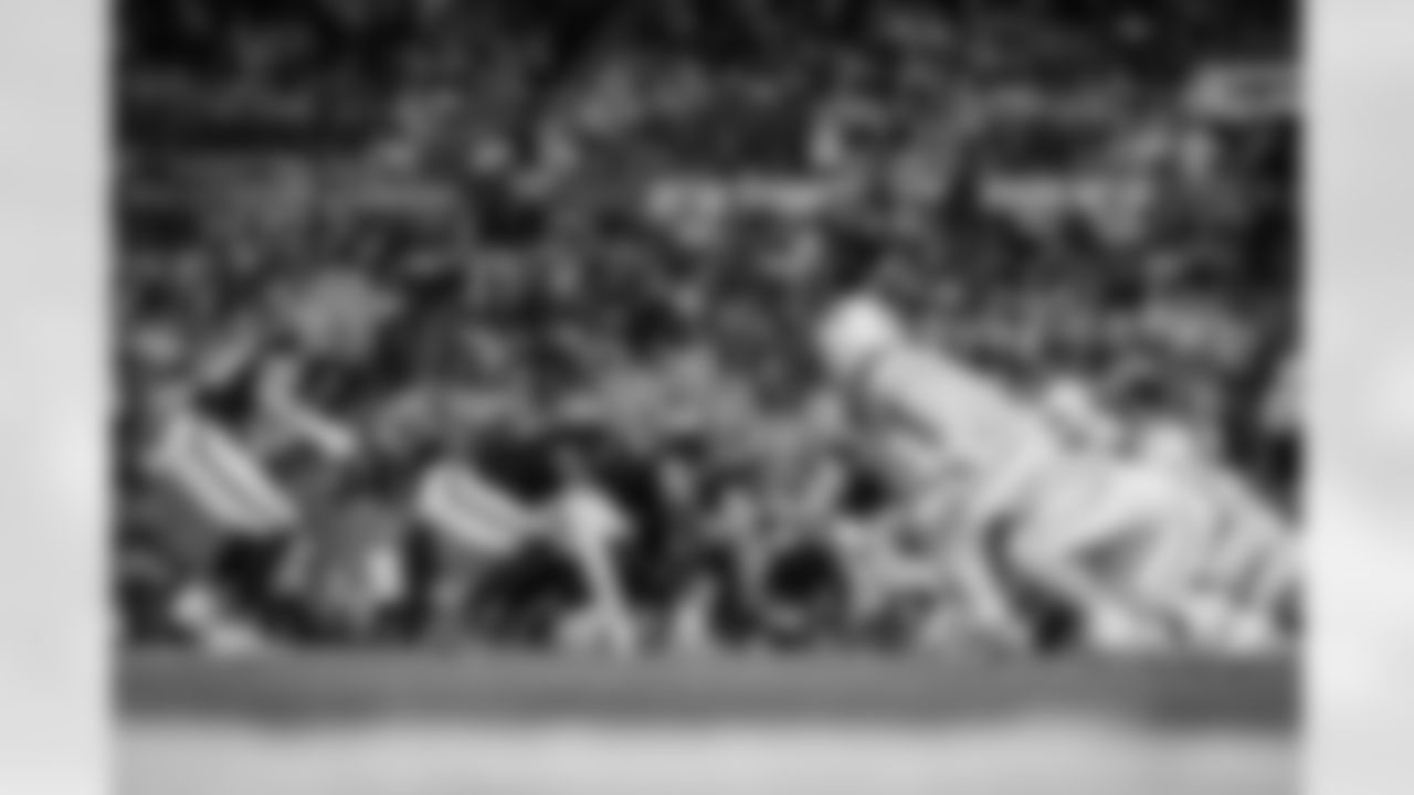 Atlanta Falcons offensive line during the Week 15 Game against the Tampa Bay Buccaneers at Raymond James Stadium in Tampa, Florida on Thursday, December 11, 2025. (Photo by Mitch Martin/Atlanta Falcons)