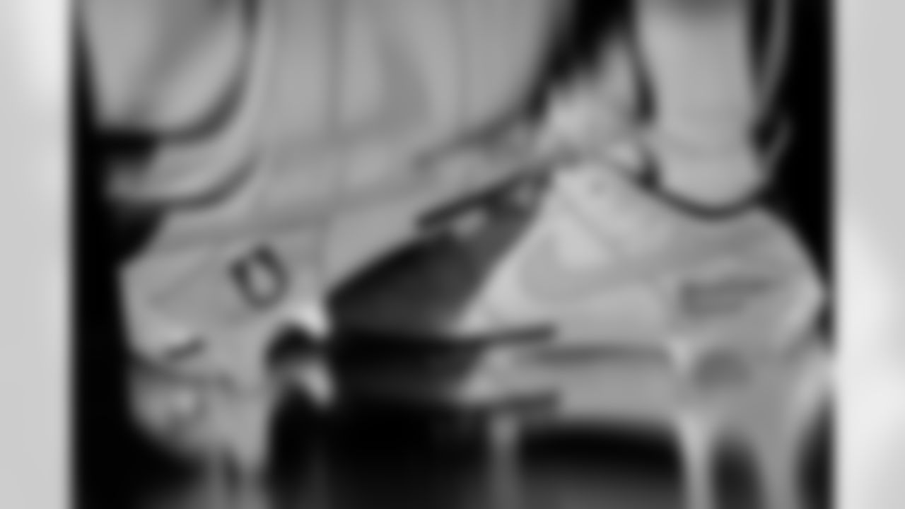 Photos of Atlanta Falcons wide receiver Darnell Mooney #1's cleats for My Cause My Cleats at the Atlanta Falcons Training Facility in Flowery Branch, Ga. on Monday, November 17, 2025. (Photo by Taylor McLaughlin/Atlanta Falcons)