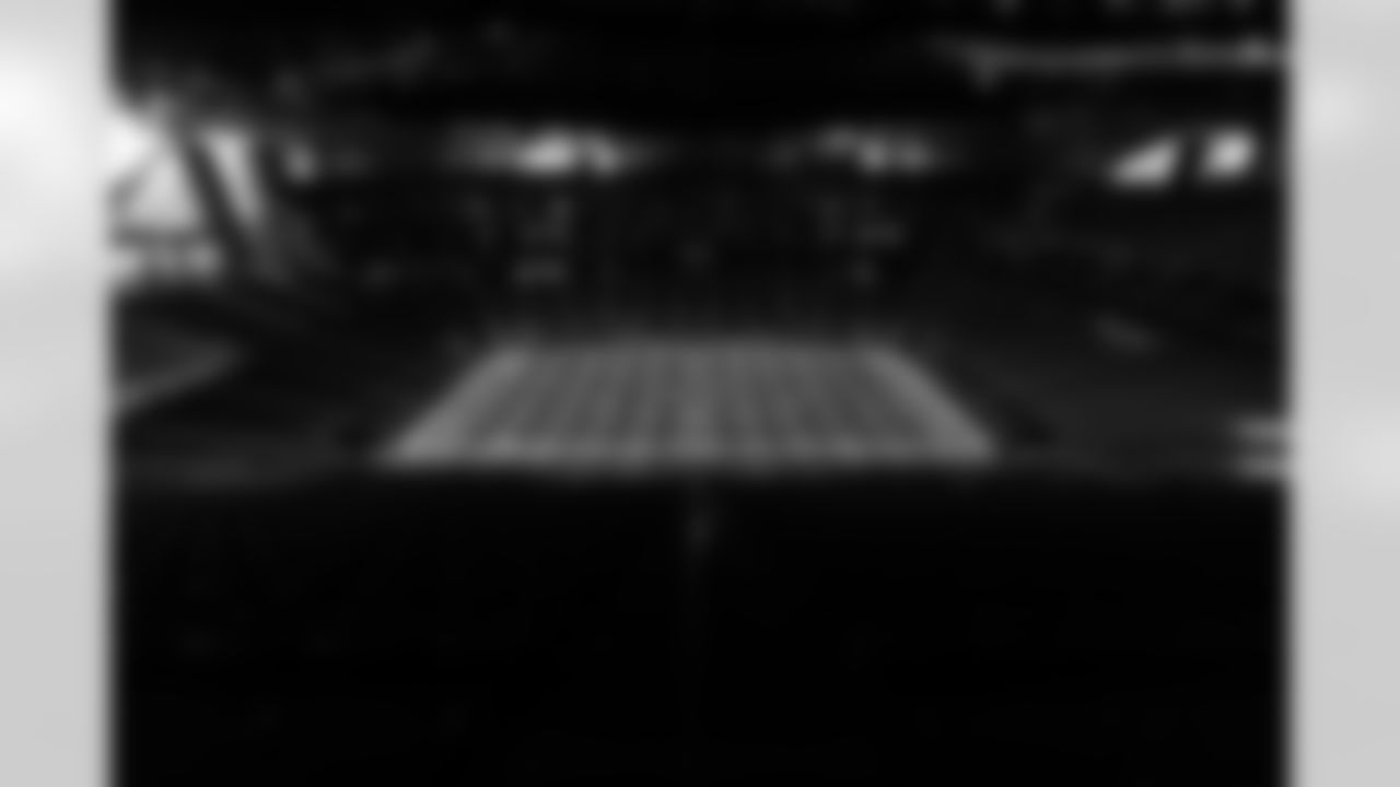 General view of the painted field ahead of the Georgia High School Association state championships at Mercedes-Benz Stadium in Atlanta, GA on Monday, December 11, 2023. (Photo by Jay Bendlin / Atlanta Falcons)