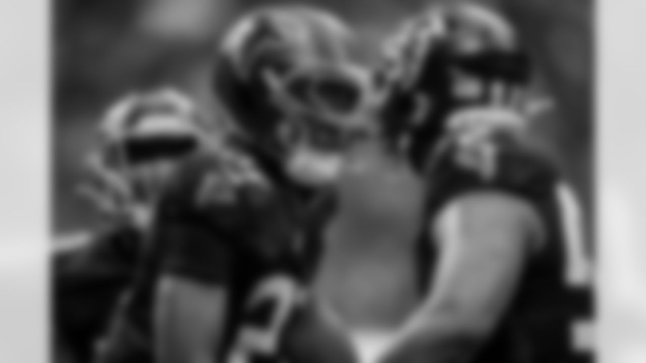 Atlanta Falcons edge rusher James Pearce Jr. #27 makes a sack during the Week 11 Game against the Carolina Panthers at Mercedes-Benz Stadium in Atlanta, Georgia on Sunday, November 16, 2025. (Photo by Taylor McLaughlin/Atlanta Falcons)