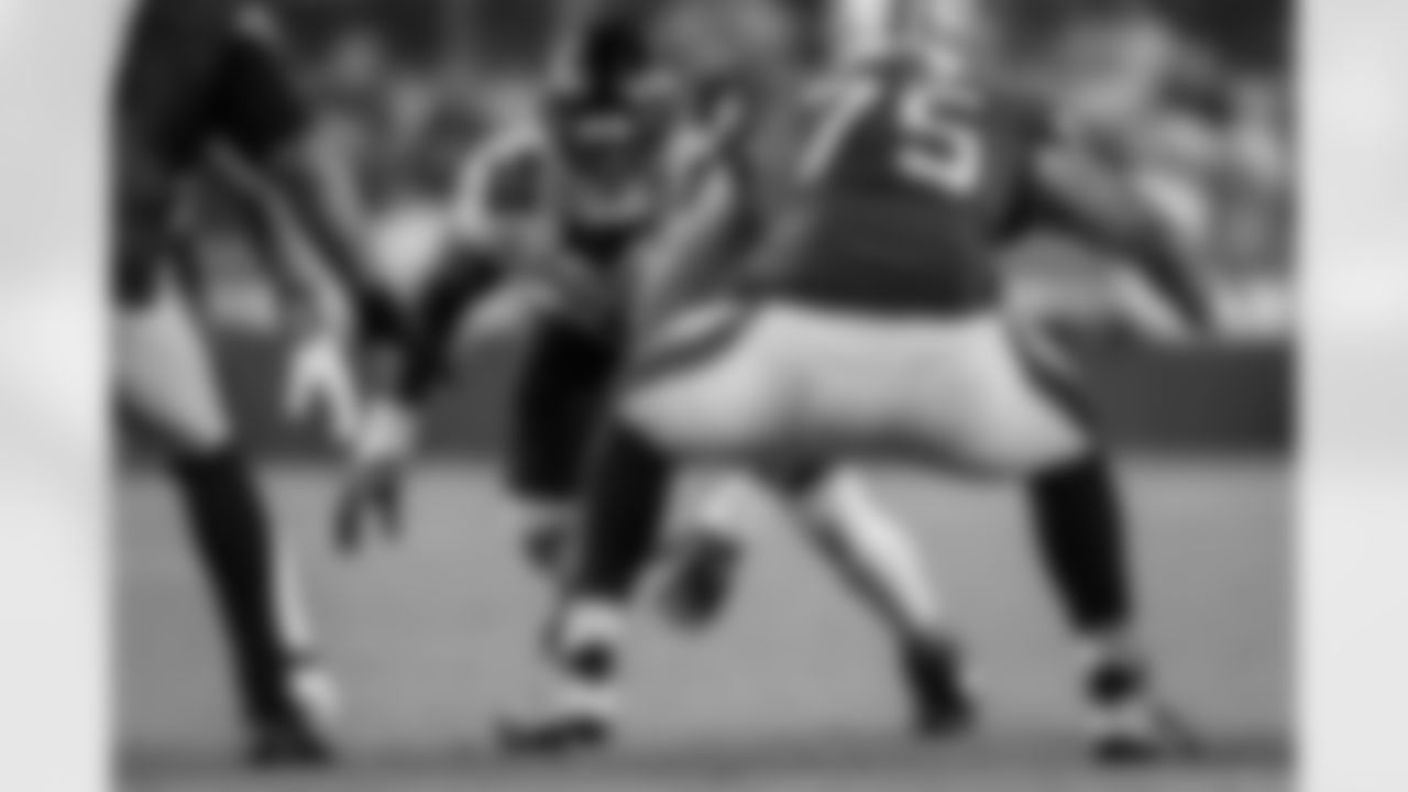 Atlanta Falcons defensive lineman Ruke Orhorhoro #98 rushes the quarterback during the Week 7 Game against the San Francisco 49ers at Levi's Stadium in Santa Clara, Calif. on Sunday, October 19, 2025. (Photo by Jay Bendlin/Atlanta Falcons)