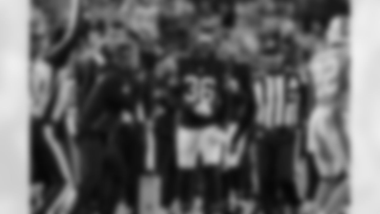 Atlanta Falcons inside linebacker Ronnie Harrison #36 reacts during the Week 15 Game against the Tampa Bay Buccaneers at Raymond James Stadium in Tampa, Florida on Thursday, December 11, 2025. (Photo by Taylor McLaughlin/Atlanta Falcons)