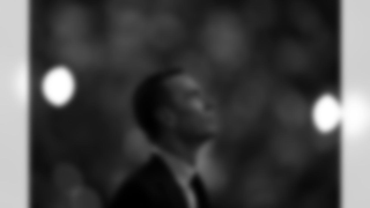 Former Atlanta Falcons quarterback Matt Ryan looks on during his Ring of Honor ceremony at halftime of the Week 5 game against the Tampa Bay Buccaneers at Mercedes-Benz Stadium in Atlanta, Ga. on Thursday, October 3, 2024. (Photo by Casey Sykes/Atlanta Falcons)