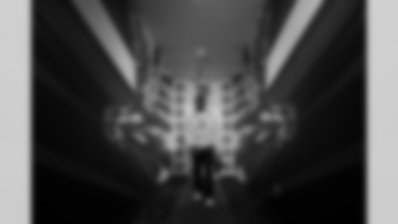 Atlanta Falcons outside linebacker Arnold Ebiketie #17 arrives before the Week 14 Game against the Seattle Seahawks at Mercedes-Benz Stadium in Atlanta, Georgia on Sunday, December 7, 2025. (Photo by Jay Bendlin/Atlanta Falcons)