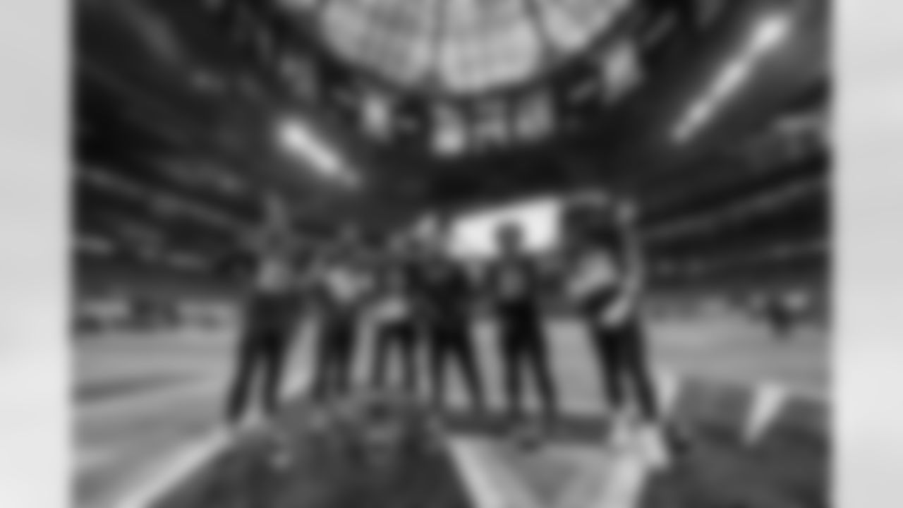 Atlanta Falcons edge rusher James Pearce Jr. #27, Atlanta Falcons linebacker Khalid Kareem #92, Atlanta Falcons outside linebacker Arnold Ebiketie #17, Atlanta Falcons edge rusher Jalon Walker #11, and Atlanta Falcons edge rusher Leonard Floyd #56 pose for a photo before the Week 18 Game against the New Orleans Saints at Mercedes-Benz Stadium in Atlanta, Georgia on Sunday, January 4, 2026. (Photo by Jay Bendlin/Atlanta Falcons)