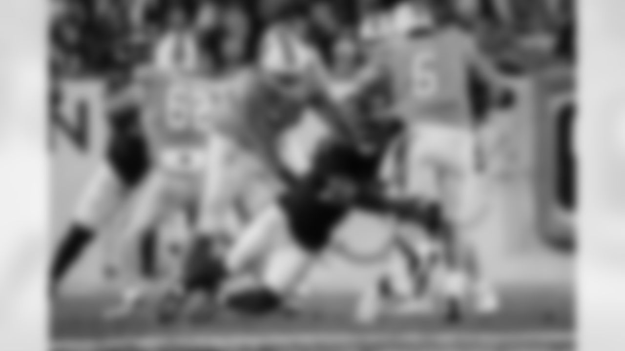 Atlanta Falcons edge rusher James Pearce Jr. #27 gets a sack during the Week 15 Game against the Tampa Bay Buccaneers at Raymond James Stadium in Tampa, Florida on Thursday, December 11, 2025. (Photo by Jay Bendlin/Atlanta Falcons)