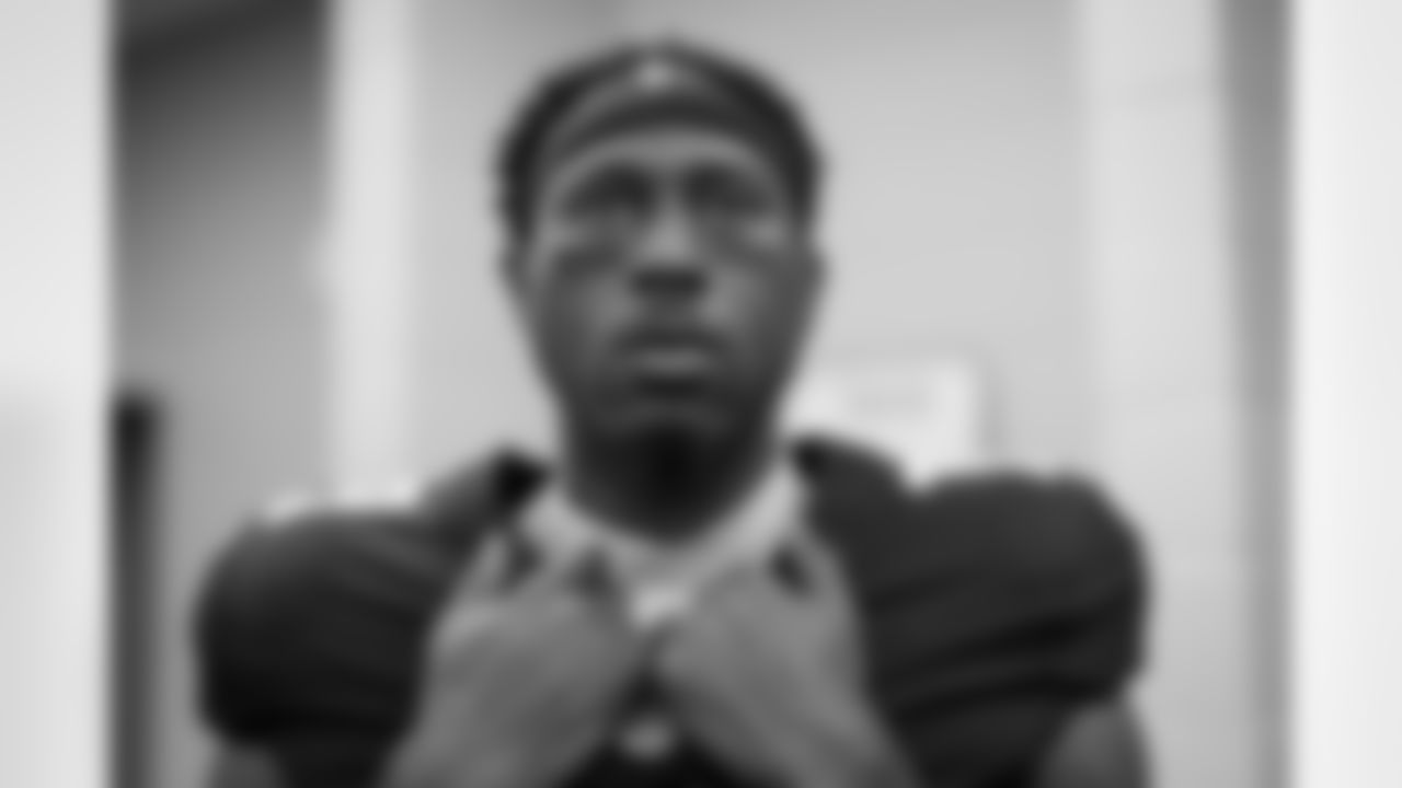 Atlanta Falcons wide receiver Chris Blair #19 in the locker room prior to the Week 16 Game against the Arizona Cardinals at State Farm Stadium in Glendale, Arizona on Sunday, December 21, 2025. (Photo by Jay Bendlin/Atlanta Falcons)