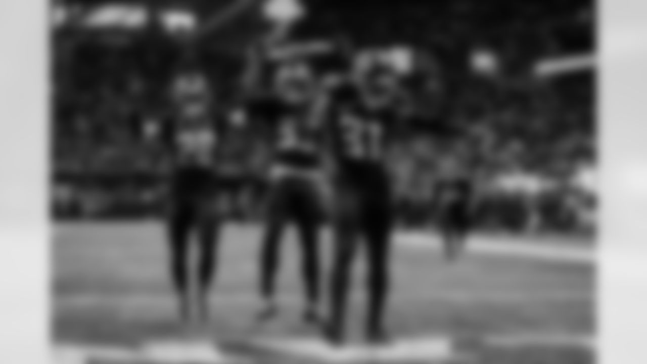 Atlanta Falcons safety Xavier Watts #31 reacts during the third quarter of the Week 4 Game against the Washington Commanders at Mercedes-Benz Stadium in Atlanta, Georgia on Sunday, September 28, 2025. (Photo by Kathryn Skeean/Atlanta Falcons)