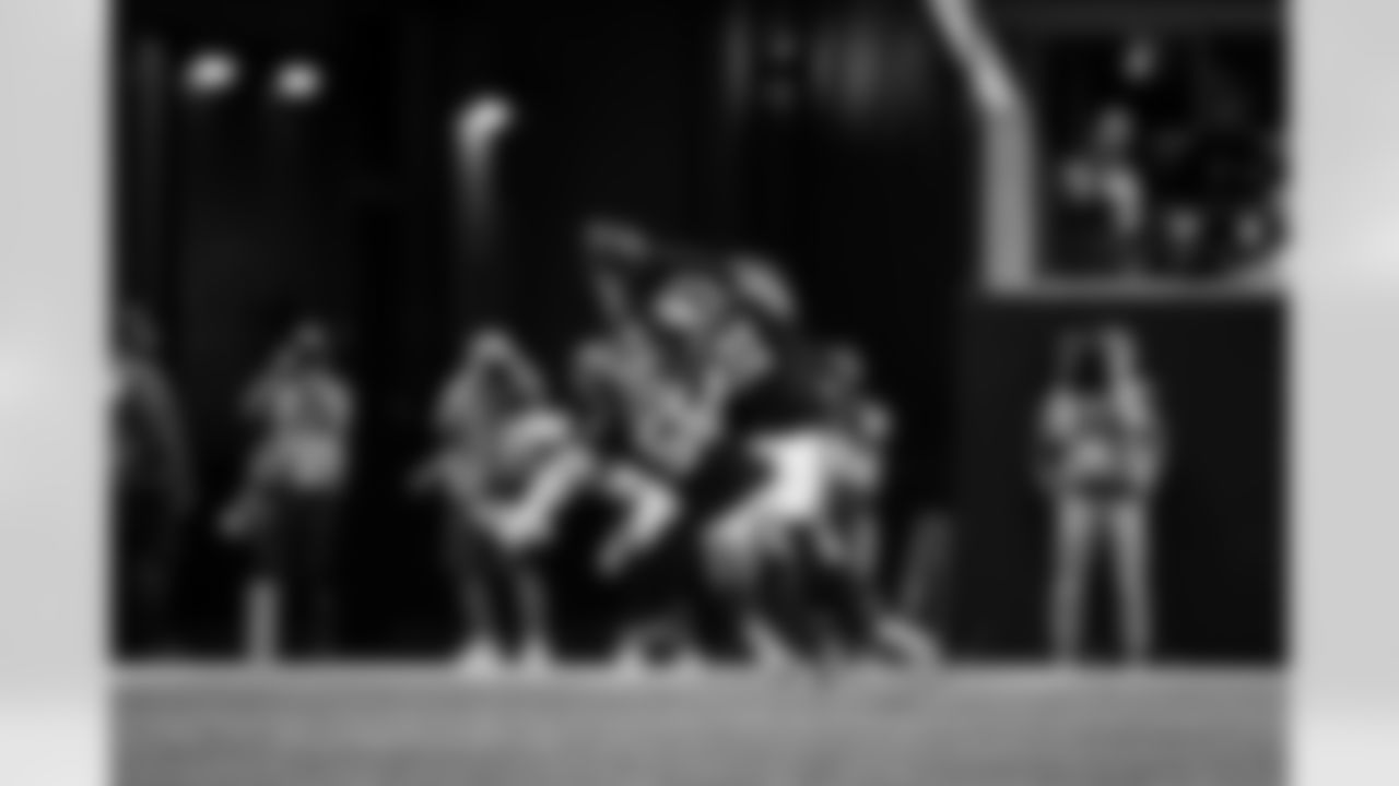 Atlanta Falcons safety Xavier Watts #31 intercepts the ball during the Week 17 Game against the Los Angeles Rams at Mercedes-Benz Stadium in Atlanta, Georgia on Monday, December 29, 2025. (Photo by AJ Reynolds/Atlanta Falcons)