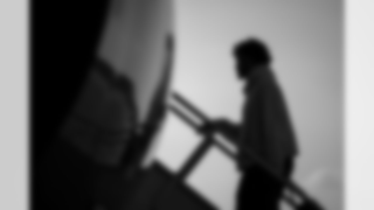 Atlanta Falcons inside linebacker Malik Verdon #43 boards the plane at Hartsfield-Jackson International Airport in Atlanta, Ga. on Saturday, November 22, 2025. (Photo by Jay Bendlin/Atlanta Falcons)