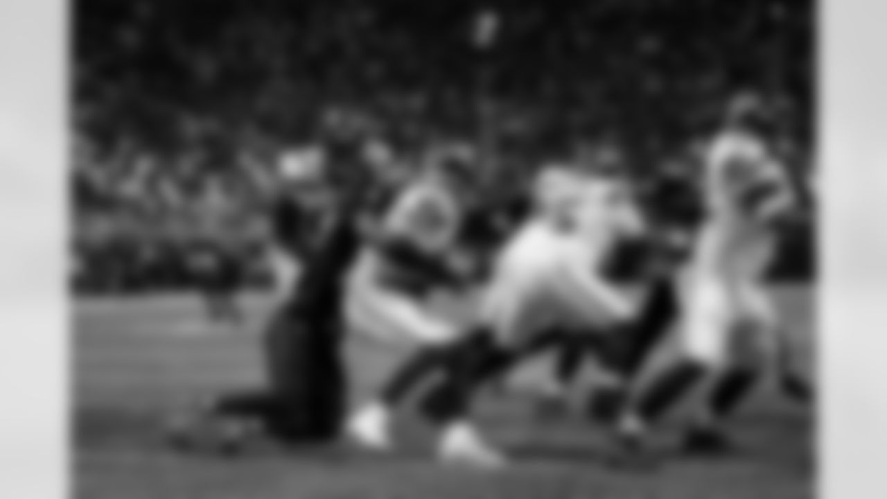 Atlanta Falcons edge rusher James Pearce Jr. #27 gets a sack during the Week 14 Game against the Seattle Seahawks at Mercedes-Benz Stadium in Atlanta, Georgia on Sunday, December 7, 2025. (Photo by Jay Bendlin/Atlanta Falcons)