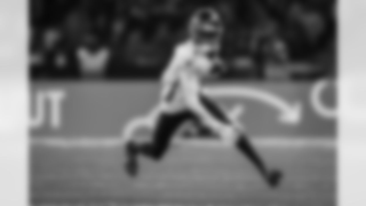 Atlanta Falcons wide receiver Darnell Mooney #1 runs after a catch during the first quarter of the Week 10 Game against the Indianapolis Colts at Olympic Stadium in Berlin, Germany on Sunday, November 9, 2025. (Photo by Taylor McLaughlin/Atlanta Falcons)