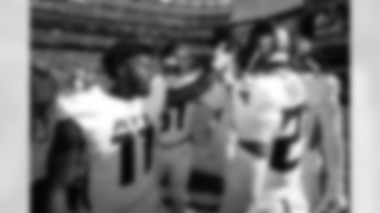 Atlanta Falcons edge rusher Jalon Walker #11 prior to the Week 9 Game against the New England Patriots at Gillette Stadium in Foxborough, Massachusetts on Sunday, November 2, 2025. (Photo by Taylor McLaughlin/Atlanta Falcons)
