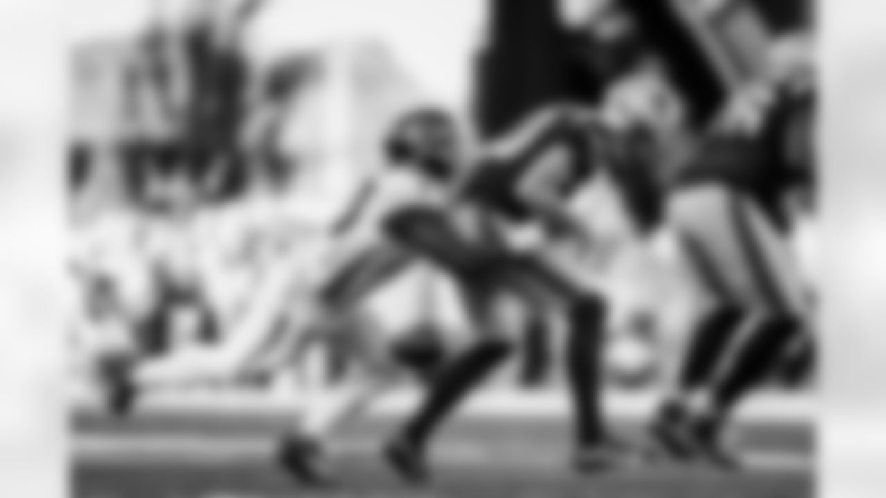 Atlanta Falcons edge rusher Jalon Walker #11 forces a fumble during the Week 9 Game against the New England Patriots at Gillette Stadium in Foxborough, Massachusetts on Sunday, November 2, 2025. (Photo by Jay Bendlin/Atlanta Falcons)