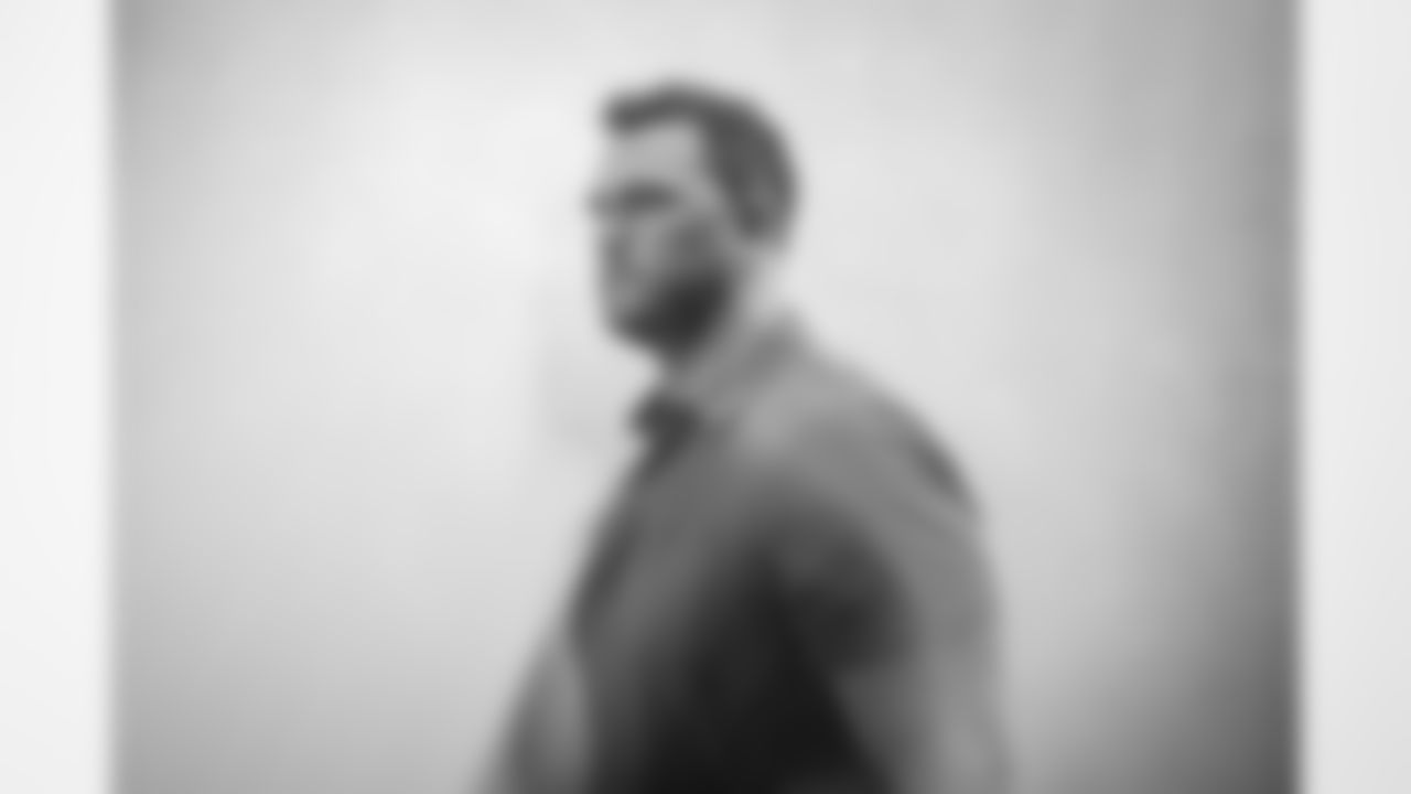 Atlanta Falcons tackle Jake Matthews #70 arrives before the Week 11 Game against the Carolina Panthers at Mercedes-Benz Stadium in Atlanta, Georgia on Sunday, November 16, 2025. (Photo by Jay Bendlin/Atlanta Falcons)