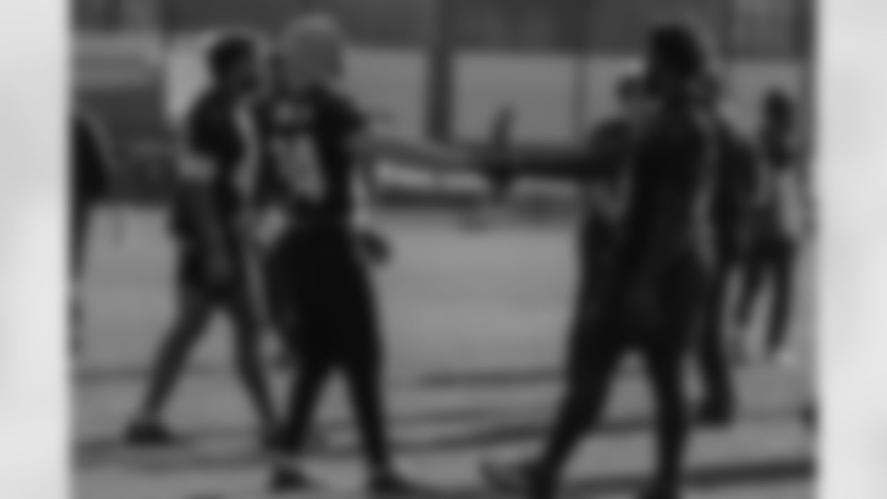 Atlanta Falcons cornerback A.J. Terrell Jr. #24 and Atlanta Falcons edge rusher Jalon Walker #11 during practice at the FC Union Berlin Training Facility in Berlin, Germany on Friday, November 7, 2025. (Photo by Taylor McLaughlin/Atlanta Falcons)