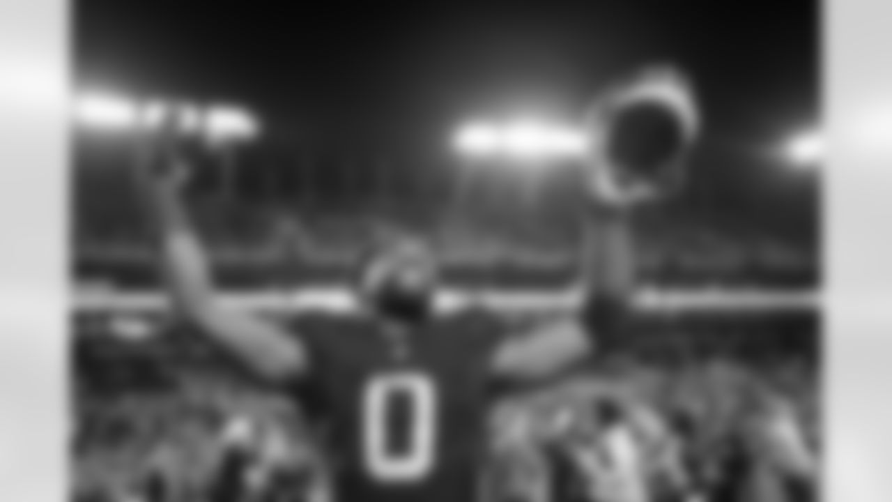 Atlanta Falcons outside linebacker Divine Deablo #0 celebrates during the Week 15 Game against the Tampa Bay Buccaneers at Raymond James Stadium in Tampa, Florida on Thursday, December 11, 2025. (Photo by Mitch Martin/Atlanta Falcons)