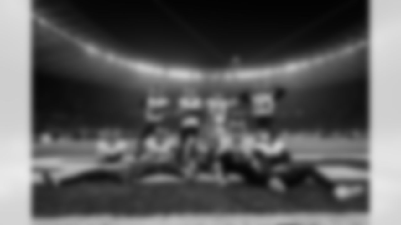 Atlanta Falcons edge rusher Jalon Walker #11 celebrates with teammates after a sack and fumble recovery during the third quarter of the Week 10 Game against the Indianapolis Colts at Olympic Stadium in Berlin, Germany on Sunday, November 9, 2025. (Photo by Taylor McLaughlin/Atlanta Falcons)