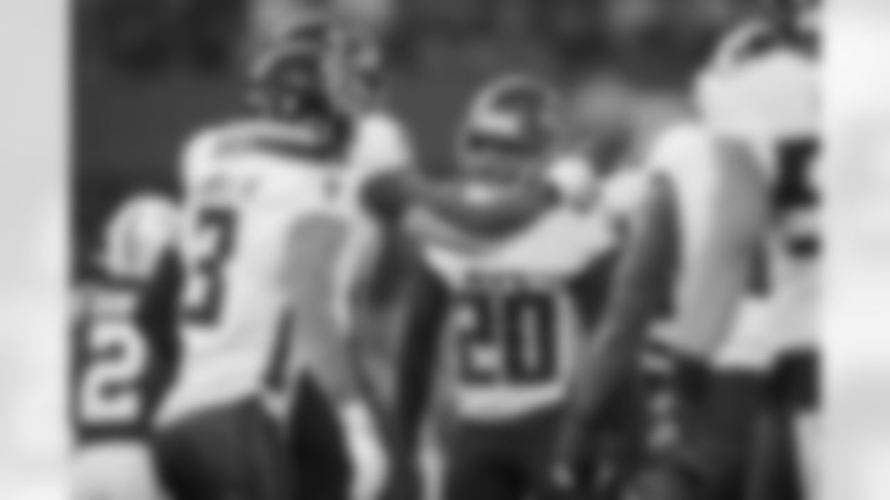 Atlanta Falcons cornerback Dee Alford #20 reacts during the Week 10 Game against the Indianapolis Colts at Olympic Stadium in Berlin, Germany on Sunday, November 9, 2025. (Photo by Jay Bendlin/Atlanta Falcons)