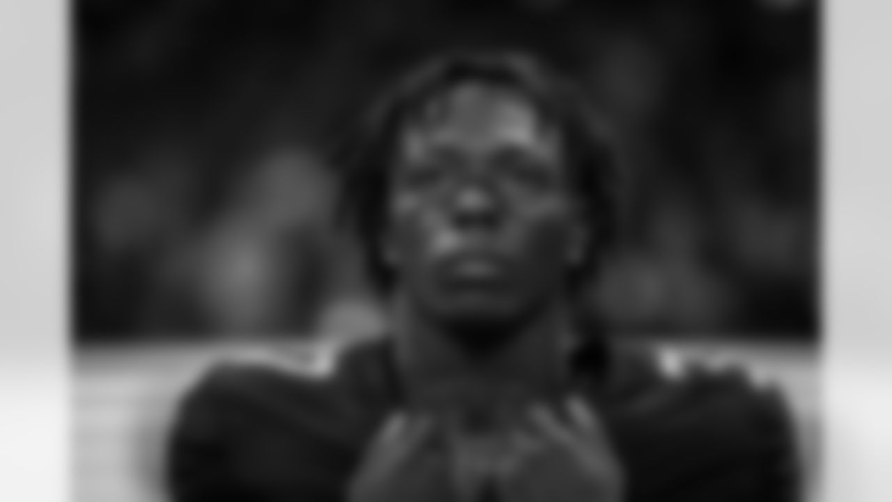 Atlanta Falcons cornerback Cobee Bryant #37 during the National Anthem before the Week 18 Game against the New Orleans Saints at Mercedes-Benz Stadium in Atlanta, Georgia on Sunday, January 4, 2026. (Photo by Jay Bendlin/Atlanta Falcons)