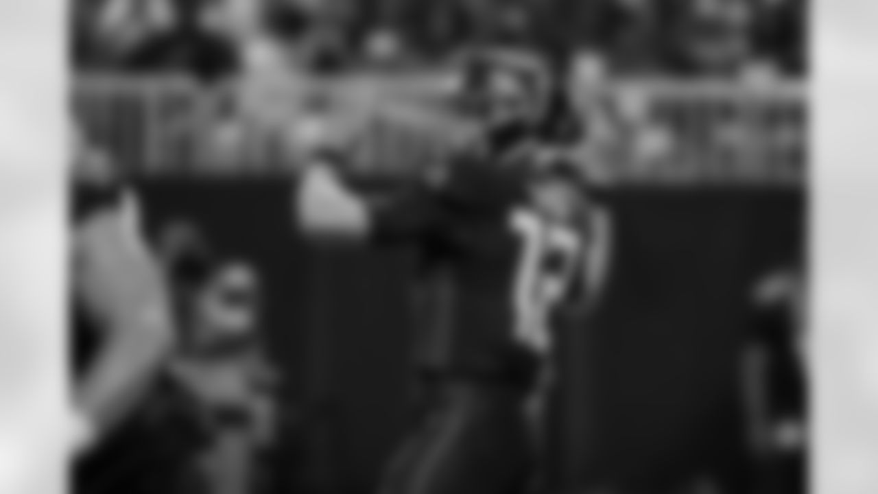 Atlanta Falcons quarterback Easton Stick #12 during the Preseason Game against the Detroit Lions at Mercedes-Benz Stadium in Atlanta, Georgia on Friday, August 8, 2025. (Photo by Taylor McLaughlin/Atlanta Falcons)