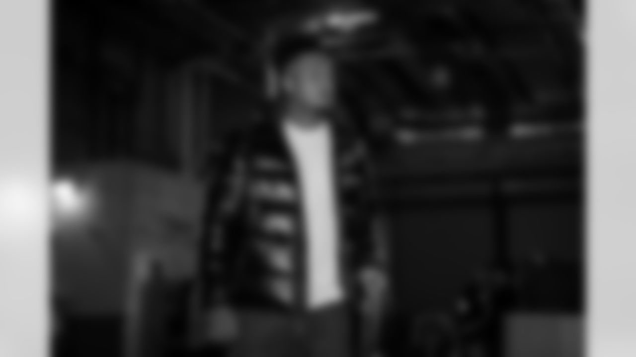 Atlanta Falcons offensive lineman Matthew Bergeron #65 arrives before the Week 13 Game against the New York Jets at Metlife Stadium in East Rutherford, New Jersey on Sunday, November 30, 2025. (Photo by Jay Bendlin/Atlanta Falcons)