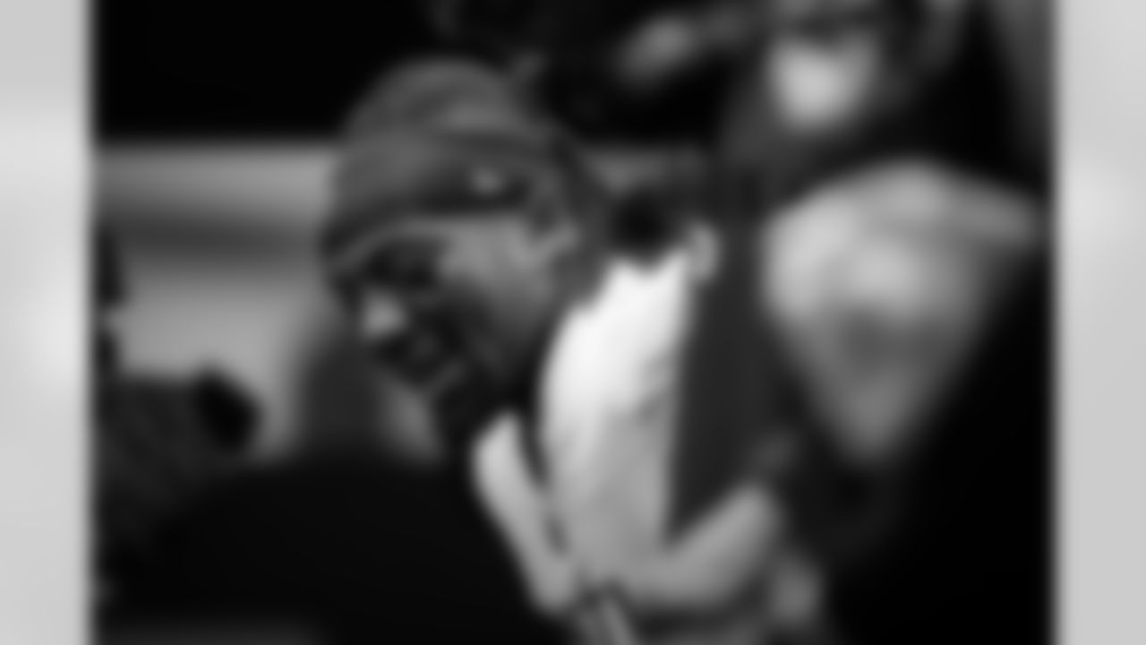 Atlanta Falcons running back Bijan Robinson #7 prepares in the locker room before the Week 10 Game against the Indianapolis Colts at Olympic Stadium in Berlin, Germany on Sunday, November 9, 2025. (Photo by Jay Bendlin/Atlanta Falcons)